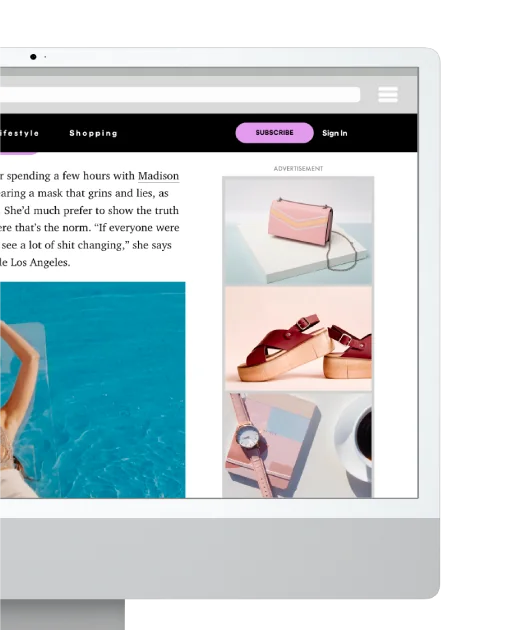 Desktop screen with a programmatic display ad on a lifestyle website